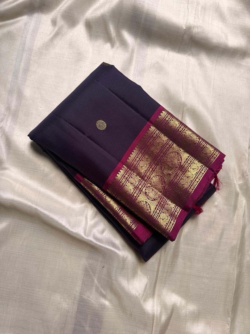 Classic Midnight Blue & Berry Wine Red Elegance Kanchipuram Handloom Silk Saree SS24840