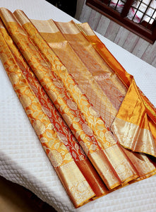 Pastel Golden Orange 1gm Zari Bridal Tissue Elegance Kanchipuram Handloom Silk Saree SS26355