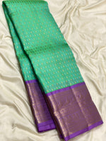 Load image into Gallery viewer, Classic Sea Green &amp; Lavender 1gm Zari Kanchipuram Handloom Silk Saree SS25807
