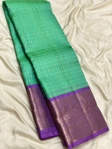 Classic Sea Green & Lavender 1gm Zari Kanchipuram Handloom Silk Saree SS25807