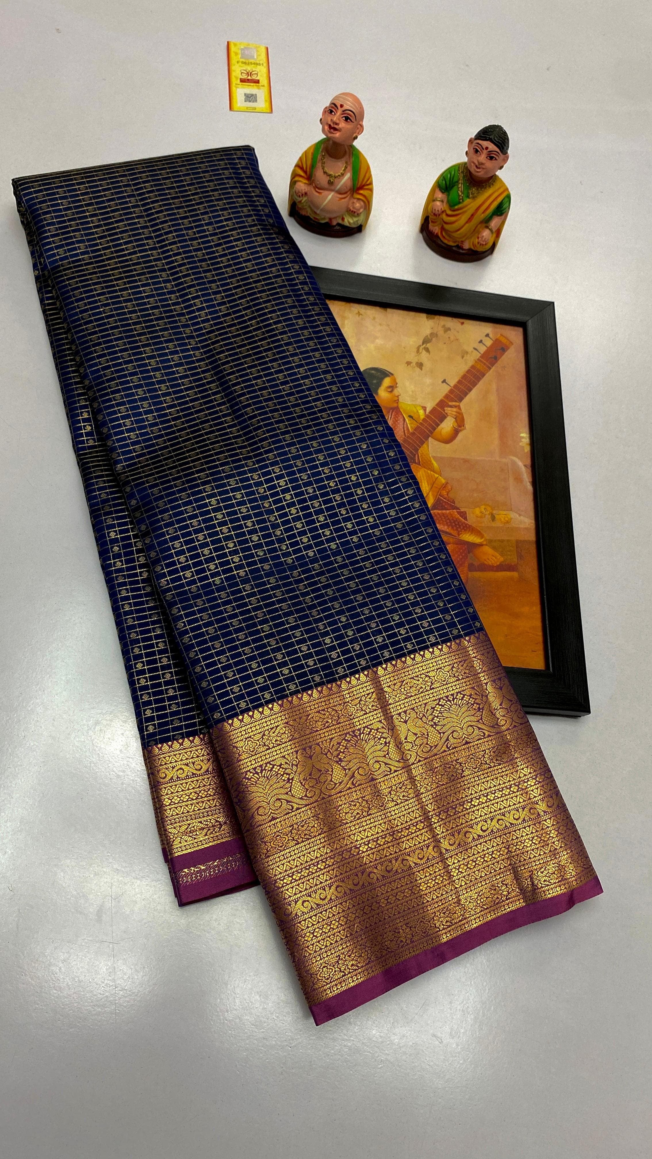 Classic Navy Blue & Rose Pink Elegance Kanchipuram Handloom Silk Saree SS24759