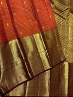 Load image into Gallery viewer, Classic Burnt Orange 2gm Zari Vaira Oosi Checks Kanchipuram Handloom Silk Saree SS25895
