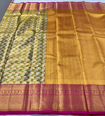 Load image into Gallery viewer, Classic Golden Cream &amp; Dark Pink 2gm Zari Kanchipuram Handloom Silk Saree SS25842
