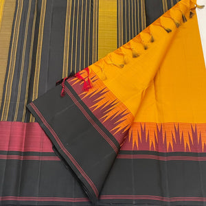 Mango Yellow & Shadow Black Ganga Jamuna Border Korvai Elegance Kanchipuram Handloom Silk Saree SS20526