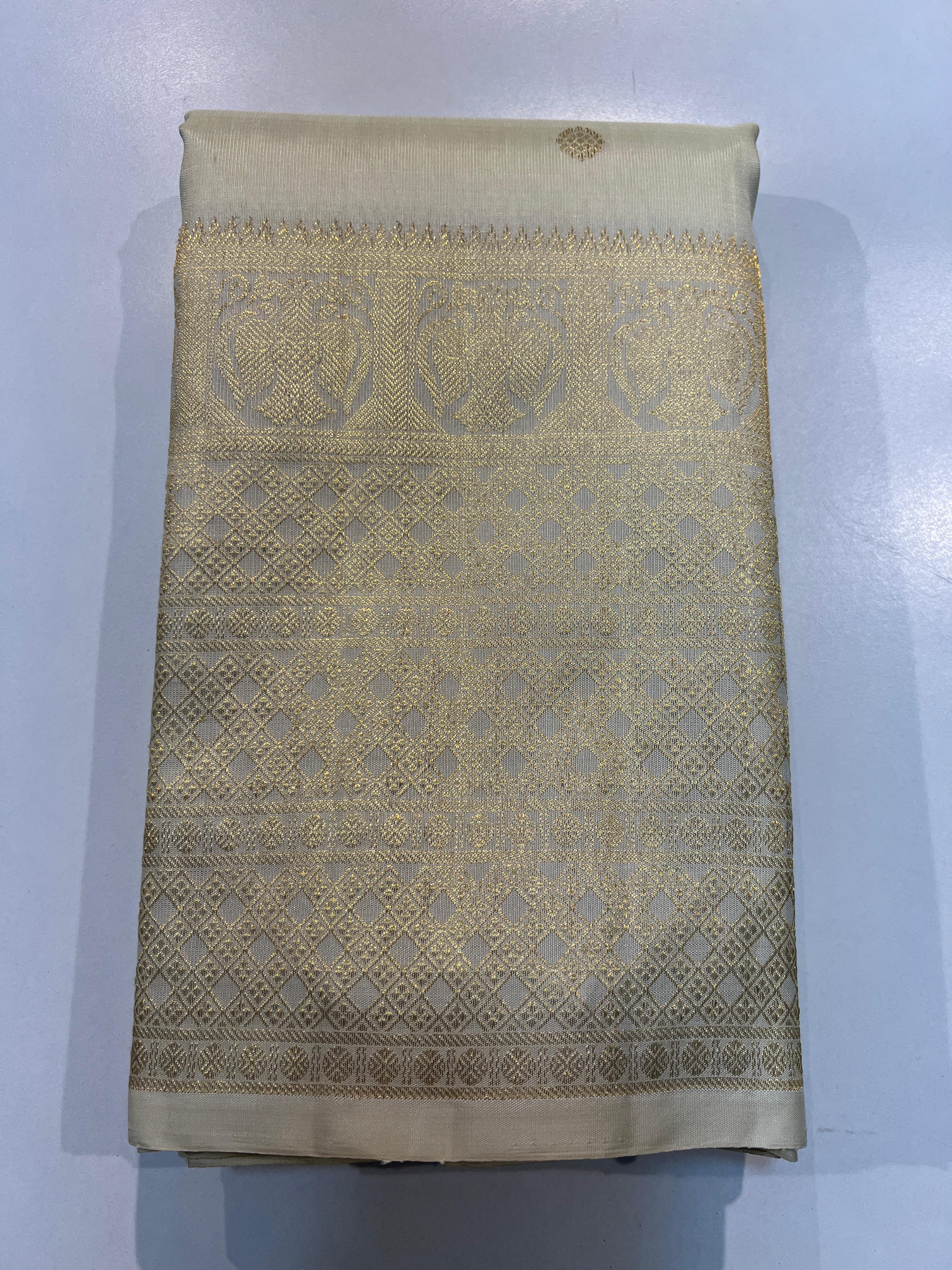 Classic Butter Cream Bridal Elegance Kanchipuram Handloom Silk Saree SS23836