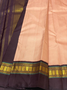 Classic Pastel Cocoa & Coffee Brown 2gm Zari Elegance Kanchipuram Handloom Silk Saree SS25306