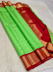 Classic Light Green & Chilli Red Kanchipuram Handloom Silk Saree SS25814