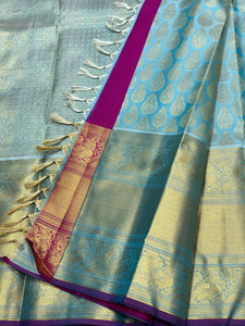 Classic Sky Blue & Vadamalli Brocade 2gm Zari Bridal Elegance Kanchipuram Handloom Silk Saree SS24380