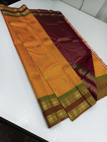 Load image into Gallery viewer, Classic Mango Yellow &amp; Barn Red 2gm Zari Elegance Kanchipuram Handloom Silk Saree SS24257
