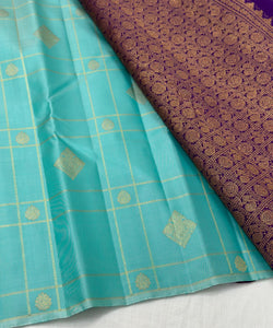 Classic Aqua & Berry Plum 1gm Zari Elegance Kanchipuram Handloom Silk Saree SS25159