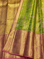Load image into Gallery viewer, Classic Spring Green &amp; Nude Pink 2gm Zari Tissue Brocade Bridal Elegance Kanchipuram Handloom Silk Saree SS27092
