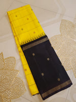 Load image into Gallery viewer, Classic Sunny Yellow &amp; Charcoal Black 2gm Zari Elegance Kanchipuram Handloom Silk Saree SS28428
