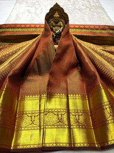 Classic Brown 2gm Zari Elegance Kanchipuram Handloom Silk Saree SS24208