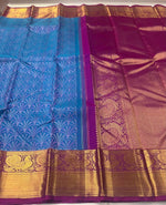 Load image into Gallery viewer, Classic Azure Blue &amp; Fuchsia Pink 2gm Zari Elegance Kanchipuram Handloom Silk Saree SS27352
