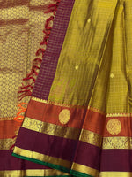 Load image into Gallery viewer, Classic Shimmer Gold &amp; Plum 2gm Zari Oosi Checks Elegance Kanchipuram Handloom Silk Saree SS27639
