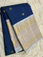 Load image into Gallery viewer, Classic Imperial Blue &amp; Pastel Ice Blue 2gm Zara Elegance Kanchipuram Handloom Silk Saree SS28277
