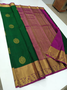 Classic Green & Pink Elegance Kanchipuram Handloom Silk Saree SS25255