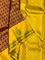 Load image into Gallery viewer, Classic Maroon Red &amp; Sunny Yellow 2gm Zari Bridal Elegance Kanchipuram Handloom Silk Saree SS25834
