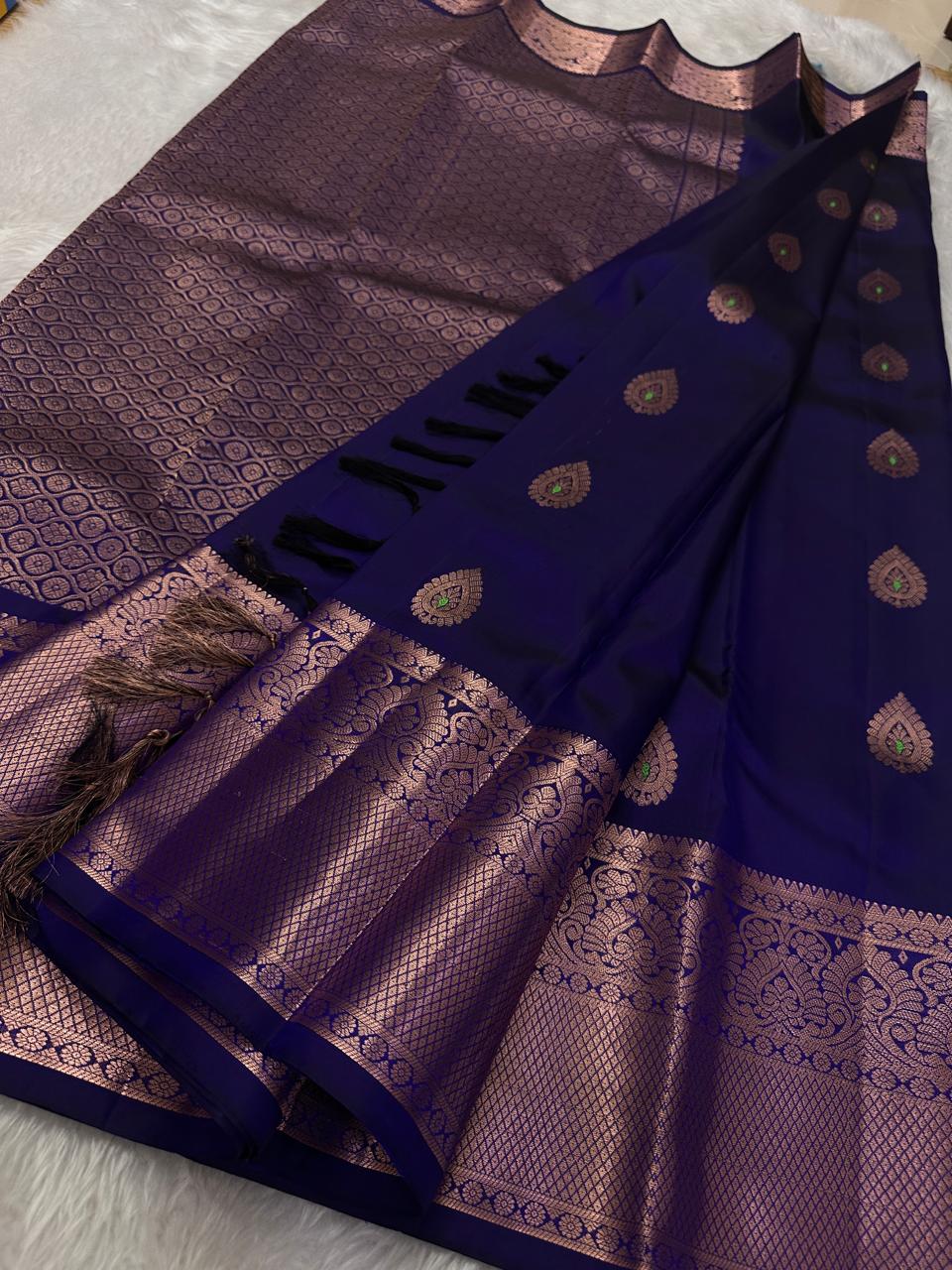 Classic Midnight Blue  Kanchipuram Handloom Silk Saree SS26388