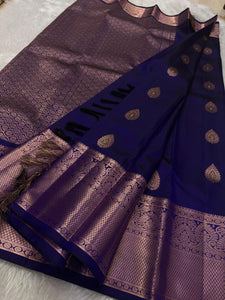 Classic Midnight Blue  Kanchipuram Handloom Silk Saree SS26388