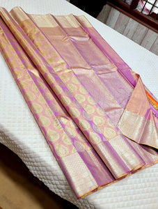 Pastel Lilac Pink 1gm Zari Bridal Tissue Elegance Kanchipuram Handloom Silk Saree SS26358