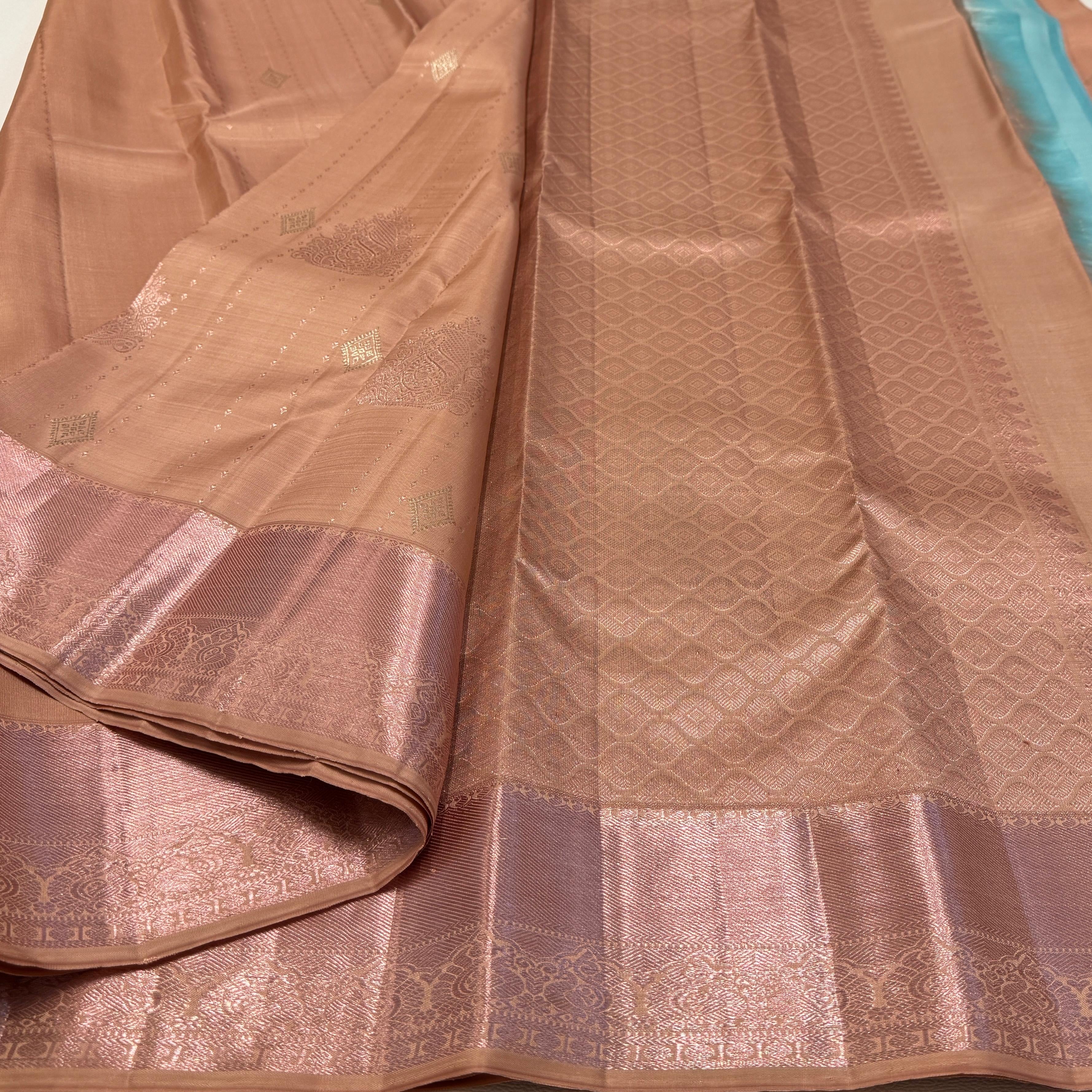 Classic Creamy Peanut Butter 1gm Zari Elegance Kanchipuram Handloom Silk Saree SS23668