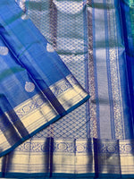 Load image into Gallery viewer, Classic Peacock Blue 2gm Zari Elegance Kanchipuram Handloom Silk Saree SS27495
