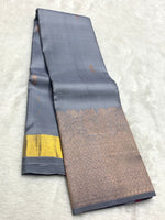 Load image into Gallery viewer, Classic Grey &amp; Dark Pink 2gm Zari Elegance Kanchipuram Handloom Silk Saree SS25440
