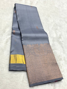Classic Grey & Dark Pink 2gm Zari Elegance Kanchipuram Handloom Silk Saree SS25440