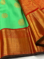 Load image into Gallery viewer, Classic Neon Green &amp; Chilli Red 2gm Zari Bridal Elegance Kanchipuram Handloom Silk Saree SS27262
