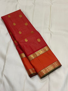 Classic Brick Orange & Fiery Orange 1gm Zari Vaira Oosi Elegance Kanchipuram Handloom Silk Saree SS24197