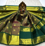 Load image into Gallery viewer, Classic Coffee Brown &amp; Pine Green 2gm Zari Bridal Elegance Kanchipuram Handloom Silk Saree SS27885
