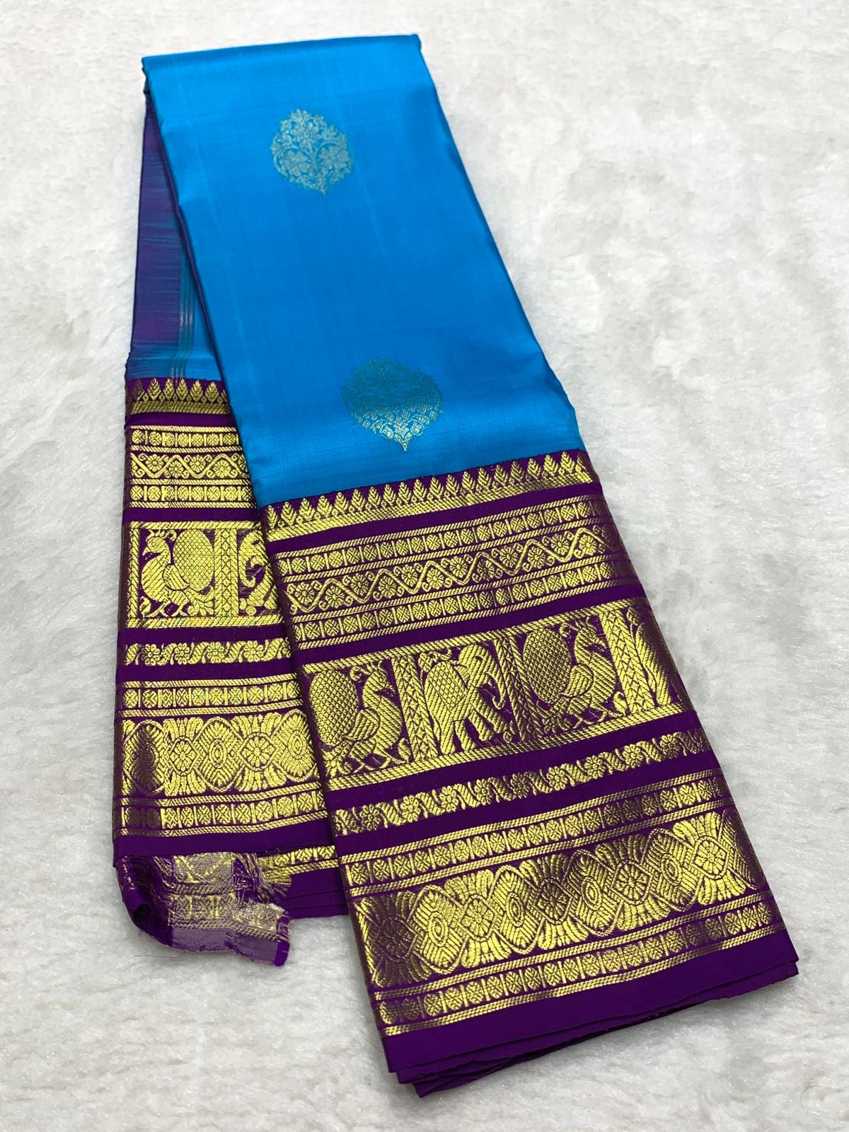 Classic Azure Blue & Vadamalli 2gm Zari Bridal Elegance Kanchipuram Handloom Silk Saree SS25275