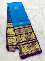 Load image into Gallery viewer, Classic Azure Blue &amp; Vadamalli 2gm Zari Bridal Elegance Kanchipuram Handloom Silk Saree SS25275
