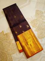 Load image into Gallery viewer, Classic Coffee Brown &amp; Mermalade Orange 2gm Zari Elegance Kanchipuram Handloom Silk Saree SS28455
