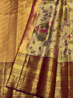 Load image into Gallery viewer, Classic Golden Beige &amp; Barn Red 2gm Zari Tissue Brocade Bridal Elegance Kanchipuram Handloom Silk Saree SS27089
