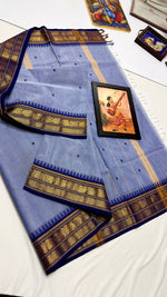 Load image into Gallery viewer, Classic Cornflower Blue &amp; Navy Blue Kanchipuram Handloom Cotton Saree SS26702
