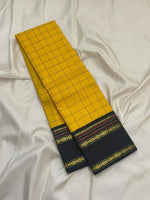 Load image into Gallery viewer, Classic Sunny Yellow &amp; Slate Black 1gm Thread Checks Zari Korvai Elegance Kanchipuram Handloom Silk Saree SS27513
