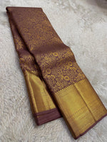 Load image into Gallery viewer, Classic Cocoa Chocolate Bridal Elegance Kanchipuram Handloom Silk Saree SS27821
