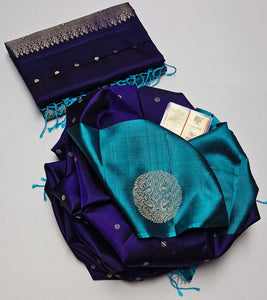 Classic Bluish Violet & Sky Blue Double Warp Elegance Handloom Soft Silk Saree SS20609