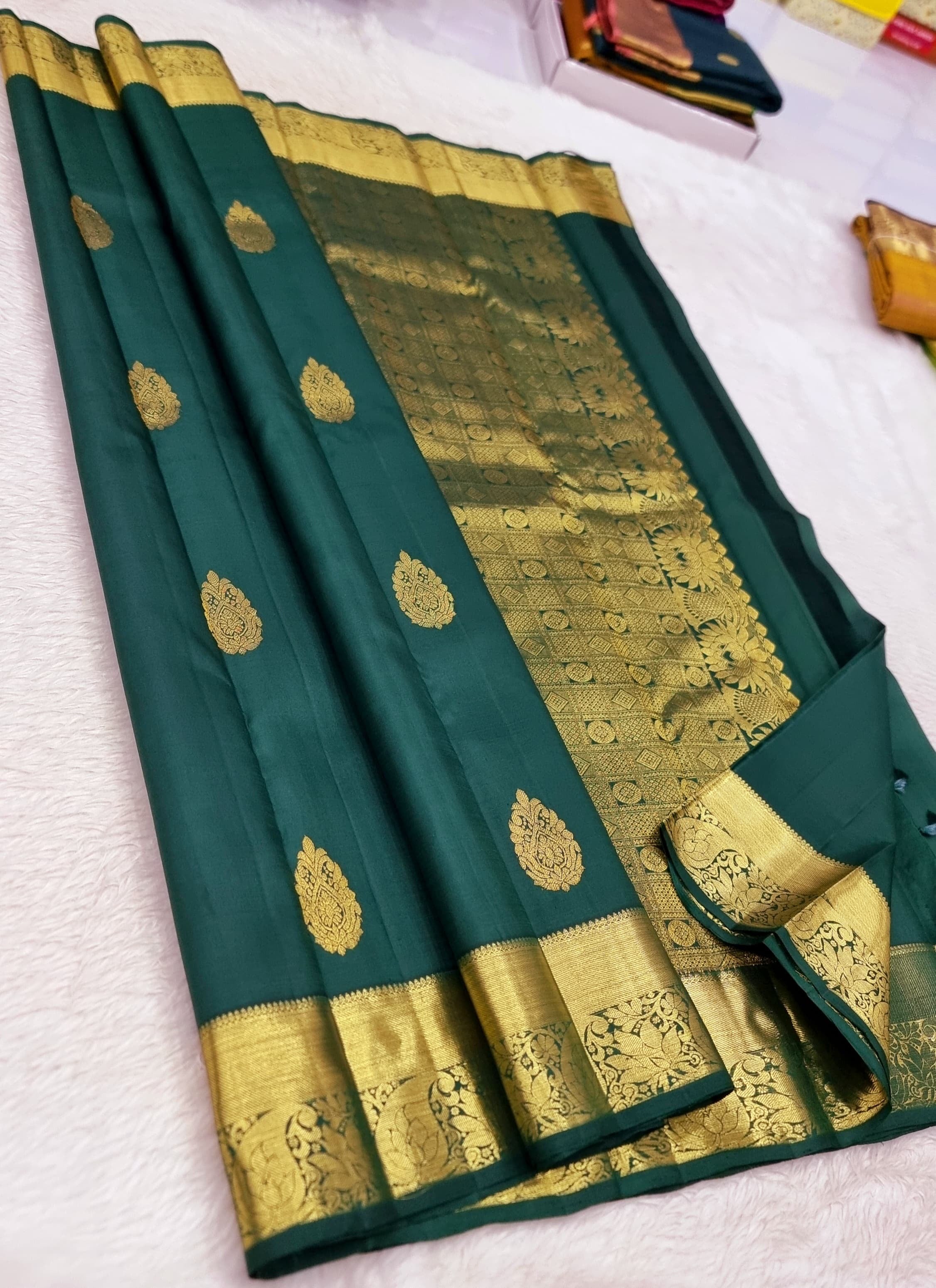Classic Pine Green 1gm Zari Kanchipuram Handloom Silk Saree SS25784