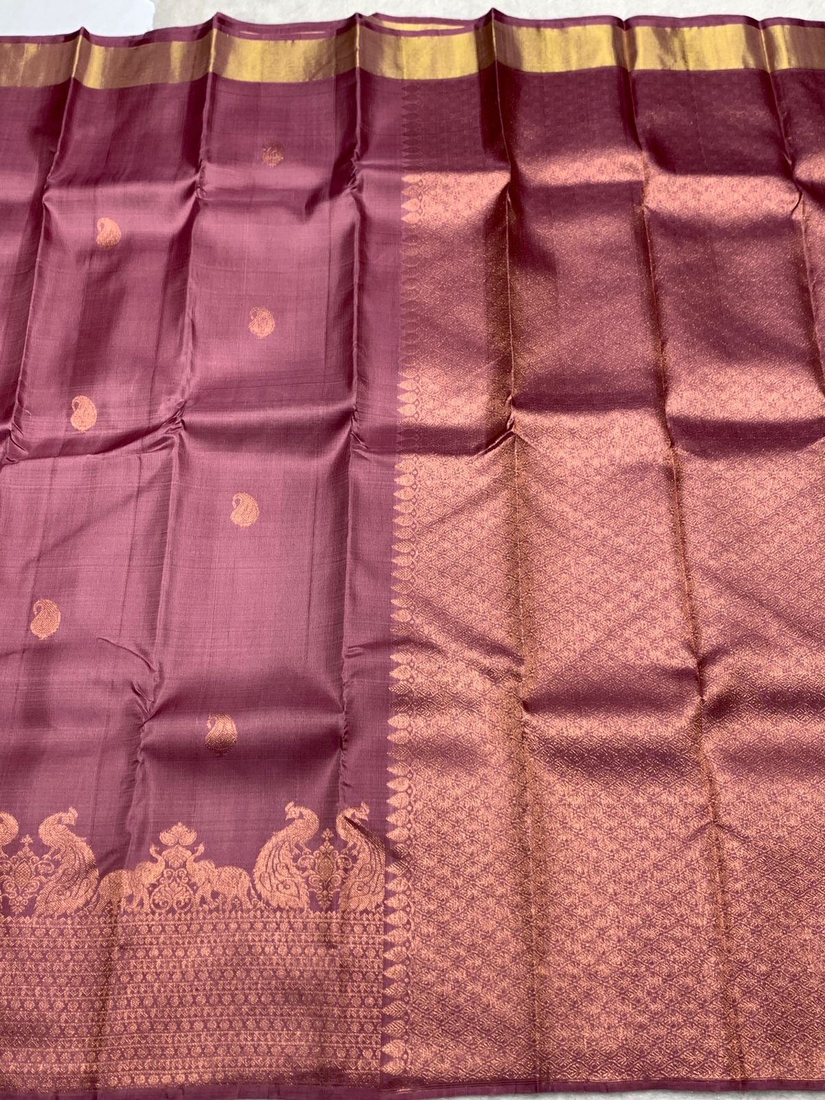 Classic Mauve Cocoa 2gm Zari Elegance Kanchipuram Handloom Silk Saree SS25441