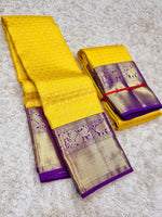 Load image into Gallery viewer, Classic Sunny Yellow &amp; Purple 2gm Zari Bridal Elegance Kanjivaram Handloom Silk Saree SS22929
