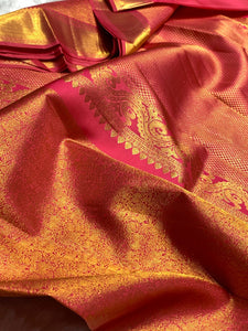 Classic Creamy Pink Dual Toned 2gm Zari Bridal Elegance Kanchipuram Handloom Silk Saree SS25278