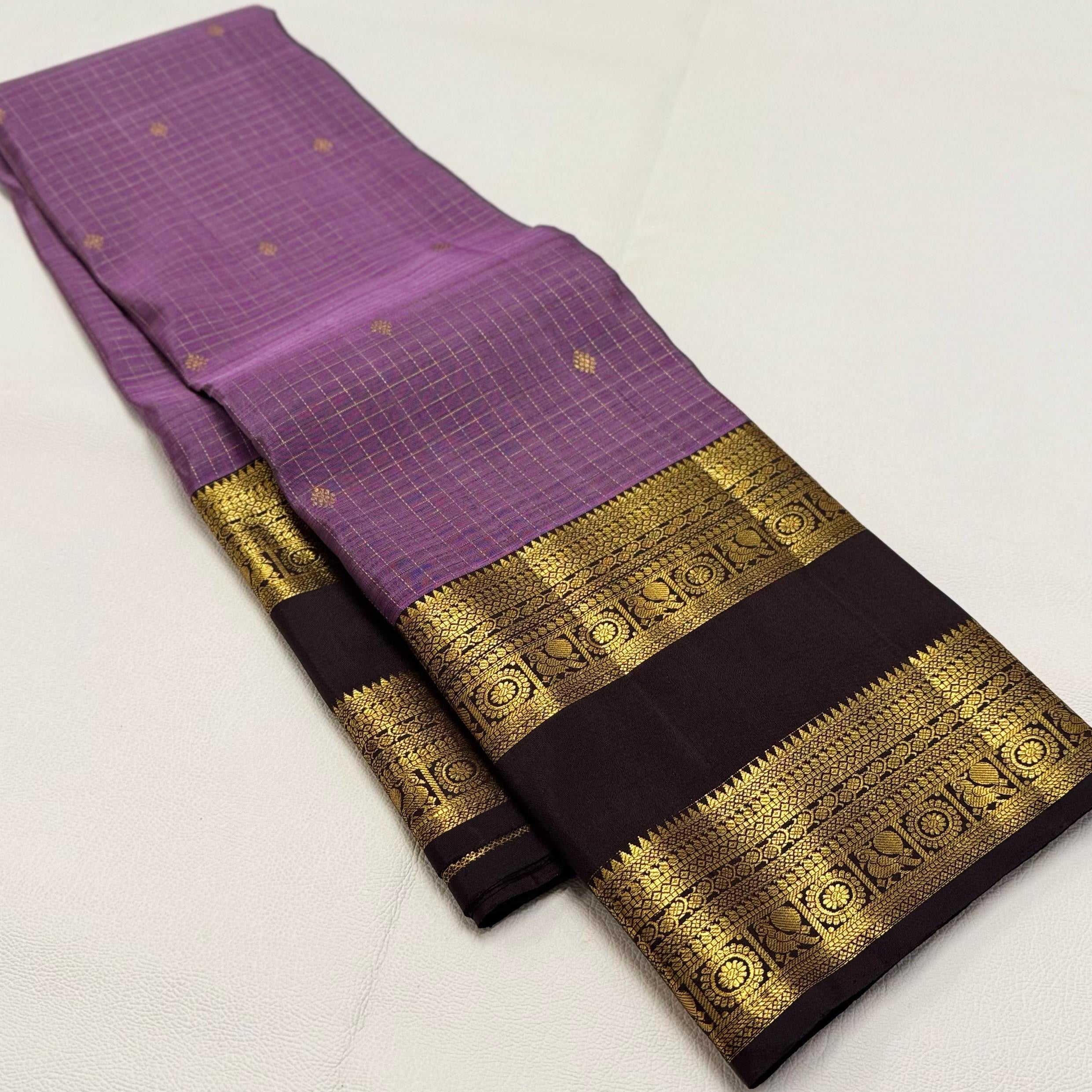 Classic Mauve & Coffee Brown 1gm Zari Elegance Kanchipuram Handloom Silk Saree SS24680