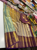 Load image into Gallery viewer, Pastel Blue &amp; Dark Violet Bridal Elegance Kanchipuram Tissue Handloom Silk Saree SS25719
