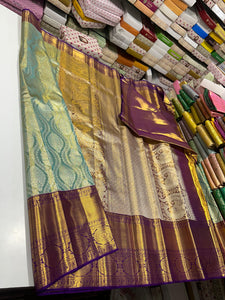 Pastel Blue & Dark Violet Bridal Elegance Kanchipuram Tissue Handloom Silk Saree SS25719