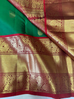 Load image into Gallery viewer, Classic Vintage Green &amp; Dark Red 2gm Zari Hamsa Design Bridal Elegance Kanchipuram Handloom Silk Saree SS27825
