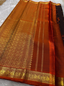 Classic Aubergine & Burnt Orange Elegance Kanchipuram Handloom Silk Saree SS25388