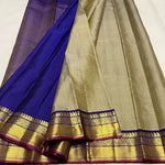 Load image into Gallery viewer, Classic Antique Sand Beige &amp; Royal Blue 1gm Zari Bridal Elegance Kanchipuram Handloom Silk Saree SS23793
